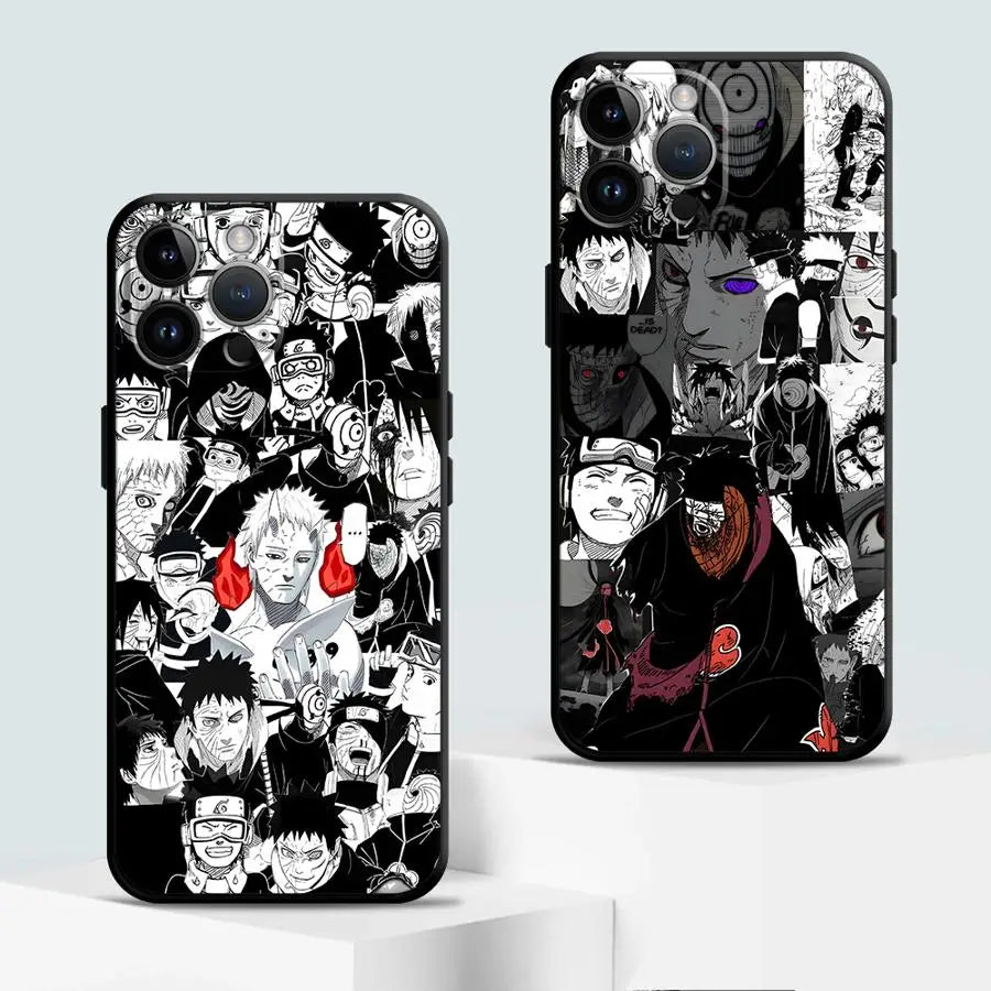 Uchiha Obito Anime Case for iPhone XS Max 15 16 14 Plus XR 7 8 13 12 11 Pro Max Black Soft Phone Cover