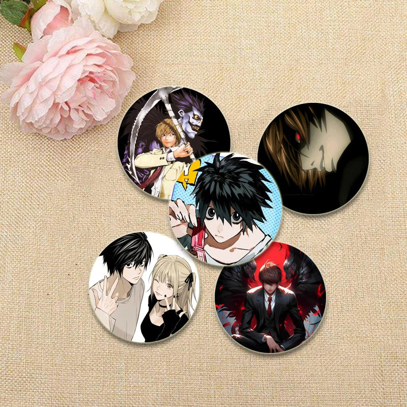 Death Note HD Print Anime Pins Handmade Round Brooches L Killer Yagami Light Cosplay Badge Backpacks Jewelry Gifts Accessory