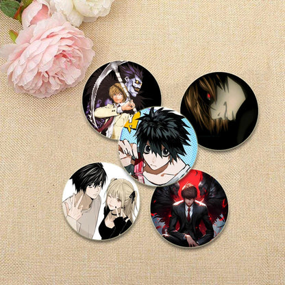 Death Note HD Print Anime Pins Handmade Round Brooches L Killer Yagami Light Cosplay Badge Backpacks Jewelry Gifts Accessory
