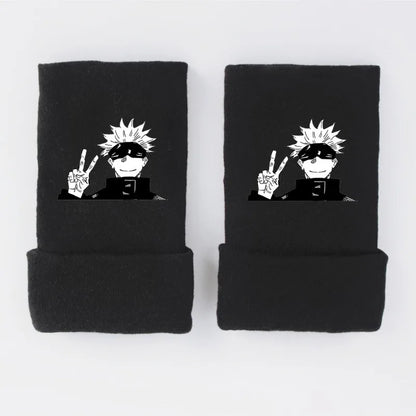 New Style Anime Jujutsu Kaisen Itadori Yuji Fushiguro Megumi Gojo Satoru Warm and Fleece Half Finger Gloves for Men and Women