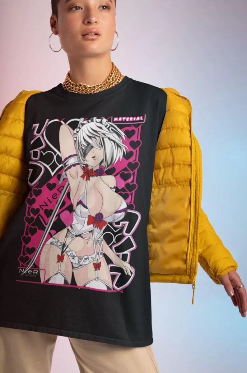 Nier 2B Yorha Gaming T-Shirt Anime T-shirt Unisex Anime Tee Japan Anime Style TSHIRT Cotton T-shirt Short-sleeved T-shirt