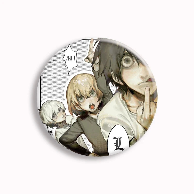 Japanese Anime Death Note Button Pins Handmade L Killer Yagami Light Round Brooch Cosplay Accessories Decor Friends Gifts