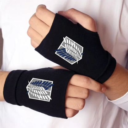 Cosplay Anime Gloves Attack on Titan Half Finger Glove Costumes Accessories Printed Cotton Fingerless Gloves Costume Props