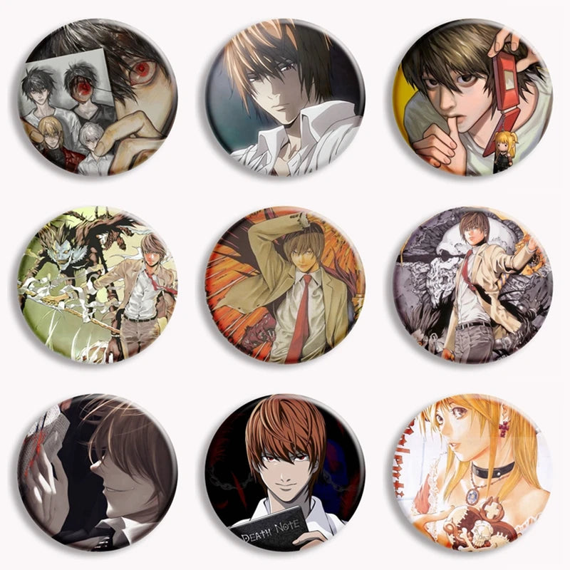 Japanese Anime Death Note Button Pins Handmade L Killer Yagami Light Round Brooch Cosplay Accessories Decor Friends Gifts