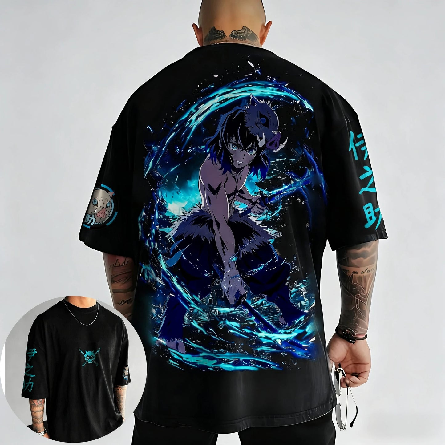 Demon Slayer Anime Co-branded Peripheral Printed T-shirt Men's Summer New American Hip Hop Trendy Casual Loose Parent-child Top