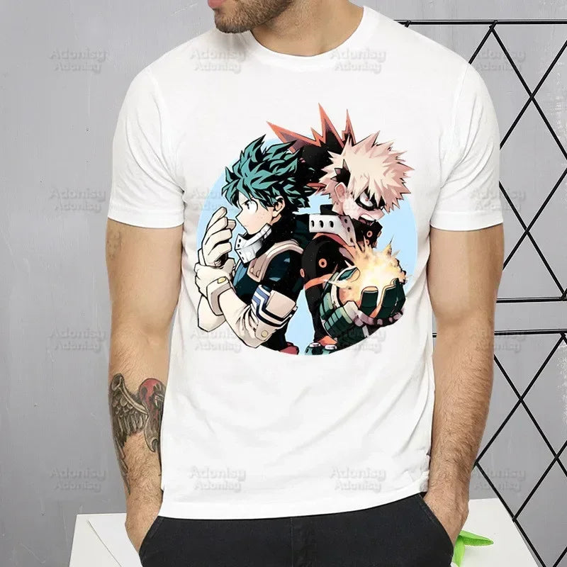 My Hero Academia T Shirt Men Retro Washed Tops Tee Harajuku Midoriya Izuku Tshirt Streetwear Hip Hop Male Bakugou Anime T-shirts