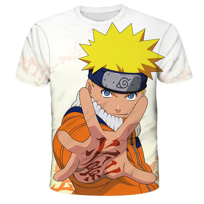2024 New Hot Summer Men's Japanese anime Naruto 3D Printed T-shirt Children's Street Leisure Sports Large Top