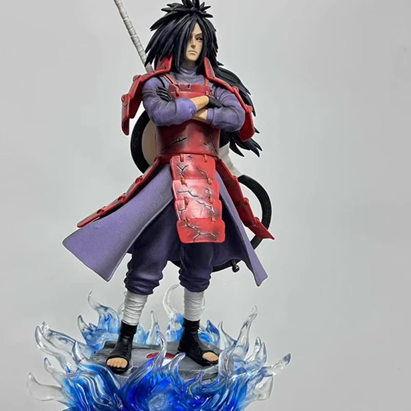 Naruto Uchiha Madara Anime Figures Door God Ban Figurine With Luminous Base Statue 42cm GK Models Collection Children Gifts Toys