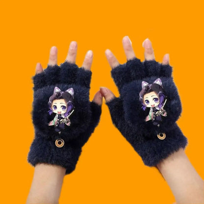 Demon Slayer asibira Inosuke Tanjiro Kamado anime peripheral cartoon children's autumn and winter half pack finger flip gloves