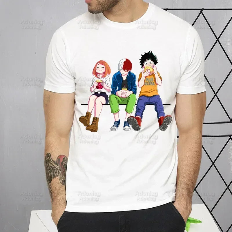 My Hero Academia T Shirt Men Retro Washed Tops Tee Harajuku Midoriya Izuku Tshirt Streetwear Hip Hop Male Bakugou Anime T-shirts