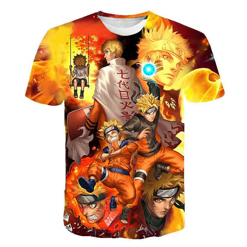 2024 New Hot Summer Men's Japanese anime Naruto 3D Printed T-shirt Children's Street Leisure Sports Large Top