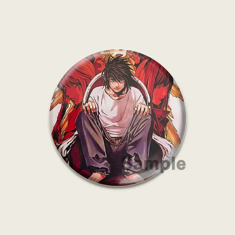 Death Note HD Print Anime Pins Handmade Round Brooches L Killer Yagami Light Cosplay Badge Backpacks Jewelry Gifts Accessory