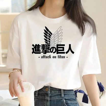 Japanese Anime Attack on Titan Graphic Print Harajuku T Shirt Casual Fashion Short Sleeve Plus Size T Shirt Women Retro Tops