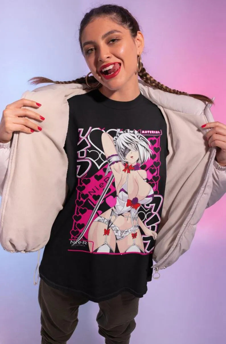 Nier 2B Yorha Gaming T-Shirt Anime T-shirt Unisex Anime Tee Japan Anime Style TSHIRT Cotton T-shirt Short-sleeved T-shirt