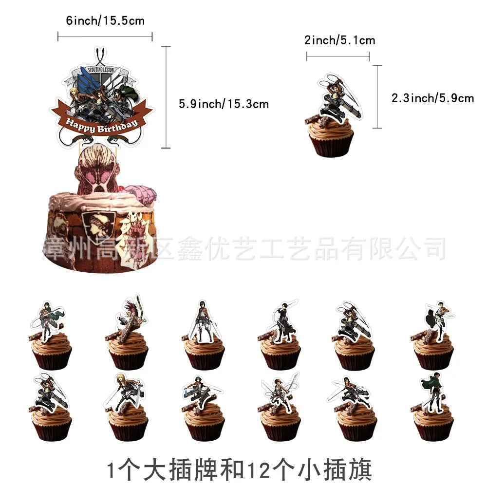 Attack on Titan Cartoon Anime Theme Birthday Scene Decoration Supplies Party Decorations,Banners,Balloons,Flag Pulling Party Set