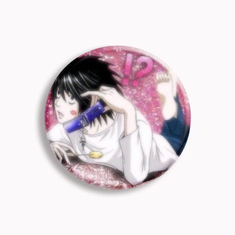 Japanese Anime Death Note Button Pins Handmade L Killer Yagami Light Round Brooch Cosplay Accessories Decor Friends Gifts