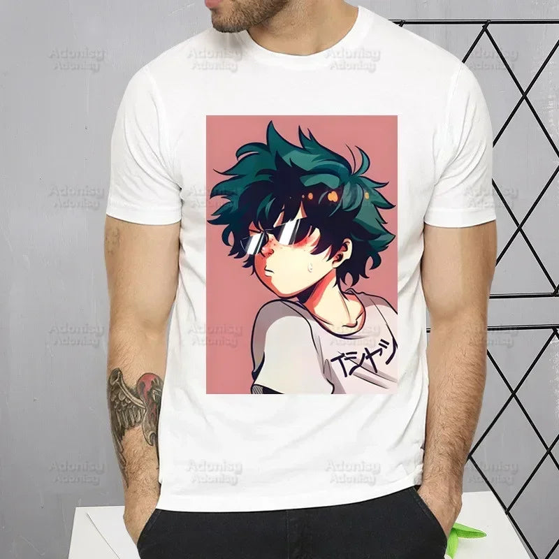 My Hero Academia T Shirt Men Retro Washed Tops Tee Harajuku Midoriya Izuku Tshirt Streetwear Hip Hop Male Bakugou Anime T-shirts