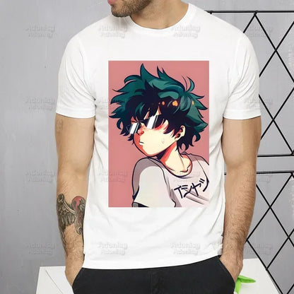 My Hero Academia T Shirt Men Retro Washed Tops Tee Harajuku Midoriya Izuku Tshirt Streetwear Hip Hop Male Bakugou Anime T-shirts
