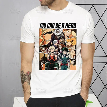 My Hero Academia T Shirt Men Retro Washed Tops Tee Harajuku Midoriya Izuku Tshirt Streetwear Hip Hop Male Bakugou Anime T-shirts