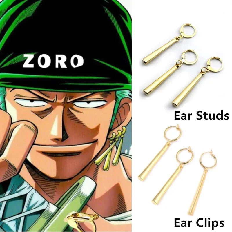 1/3pcs Anime Roronoa Zoro Cosplay Earrings, Long Column Pendant Drop Earrings Ear Clips Stud for Women Men Jewelry Gift