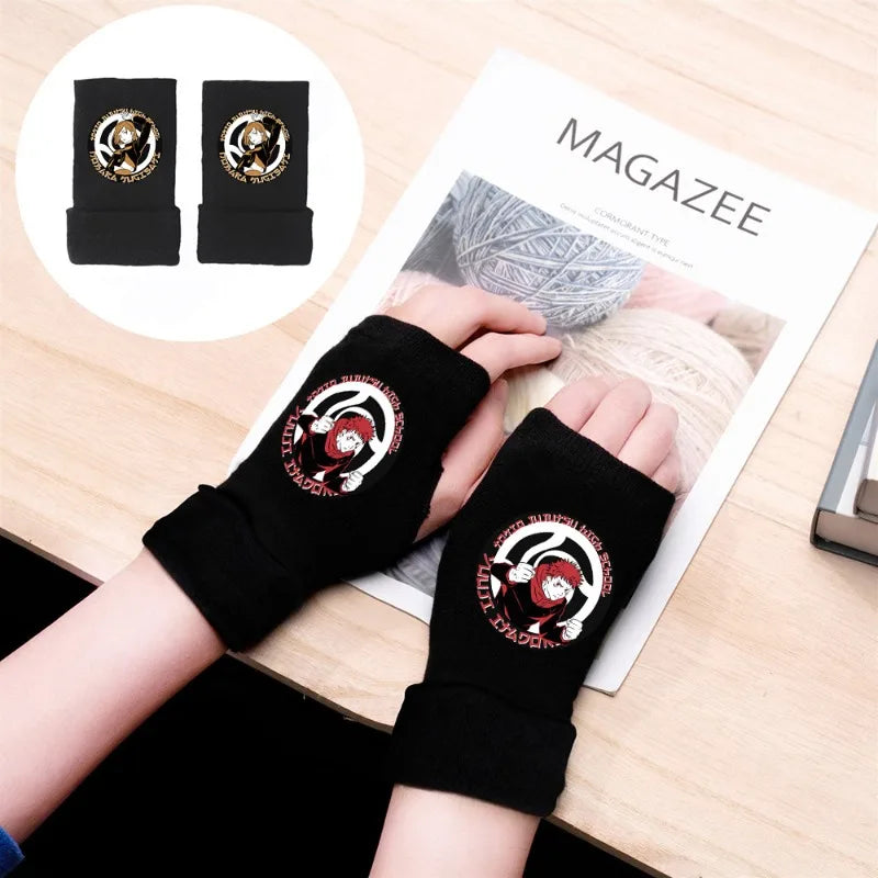 New Style Anime Jujutsu Kaisen Itadori Yuji Fushiguro Megumi Gojo Satoru Warm and Fleece Half Finger Gloves for Men and Women