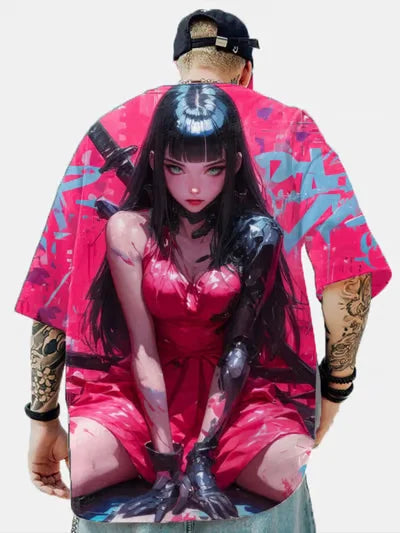 Men's T-Shirt Anime Girl Character Tee 3D Sexy Beauty Printed t shirt Loose Casual Street Men Top Oversized Short Sleeve T-shirt