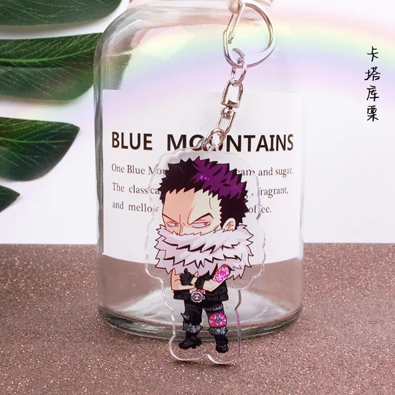 Anime One Piece Luffy Charlotte Linlin Katakuri Edward Newgate Donquixote Doflamingo Jinbe Acrylic Keychains Pendants Figure Toy