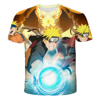 2024 New Hot Summer Men's Japanese anime Naruto 3D Printed T-shirt Children's Street Leisure Sports Large Top