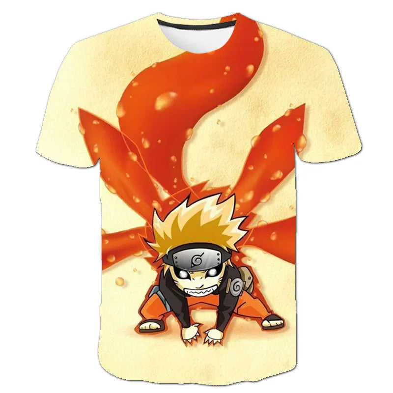 2024 New Hot Summer Men's Japanese anime Naruto 3D Printed T-shirt Children's Street Leisure Sports Large Top