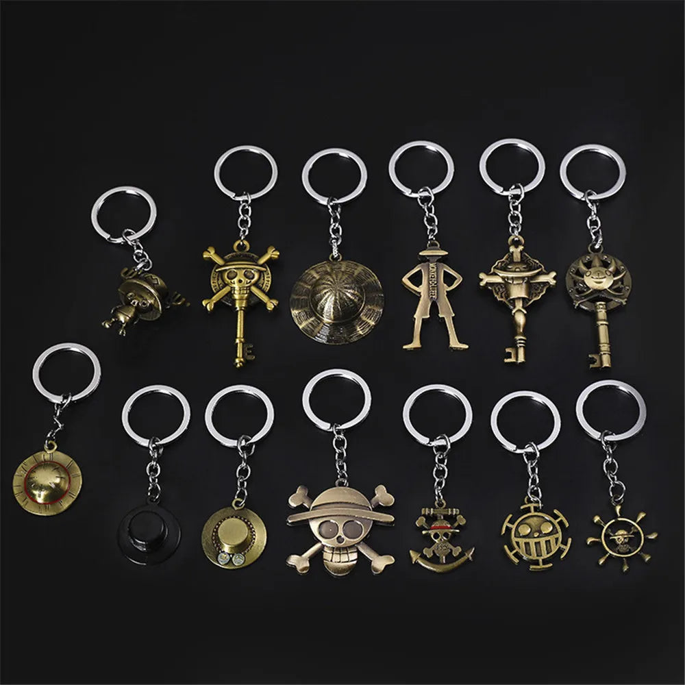 Anime One Piece Metal Keychain Luffy Hat Zoro Nami Sanji Chopper Figure Pendant Car Keyring For Men Women Kid Gift Jewelry