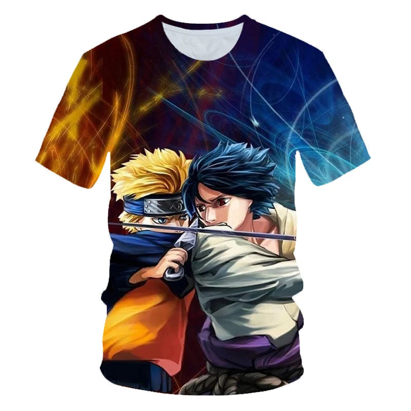 2024 New Hot Summer Men's Japanese anime Naruto 3D Printed T-shirt Children's Street Leisure Sports Large Top