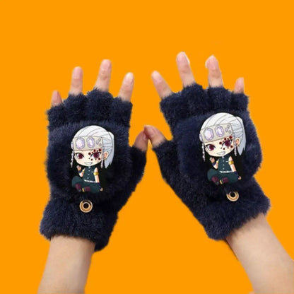 Demon Slayer asibira Inosuke Tanjiro Kamado anime peripheral cartoon children's autumn and winter half pack finger flip gloves