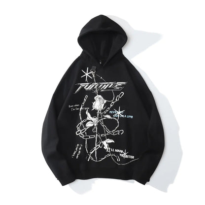 Breezy Printed Pullover Hoodie - Loose Slouchy Style