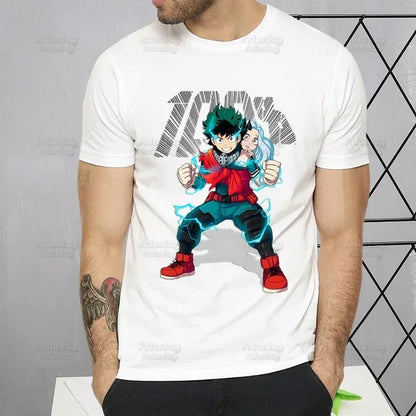 My Hero Academia T Shirt Men Retro Washed Tops Tee Harajuku Midoriya Izuku Tshirt Streetwear Hip Hop Male Bakugou Anime T-shirts