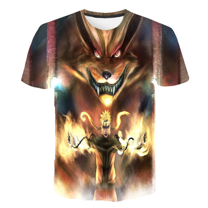 2024 New Hot Summer Men's Japanese anime Naruto 3D Printed T-shirt Children's Street Leisure Sports Large Top