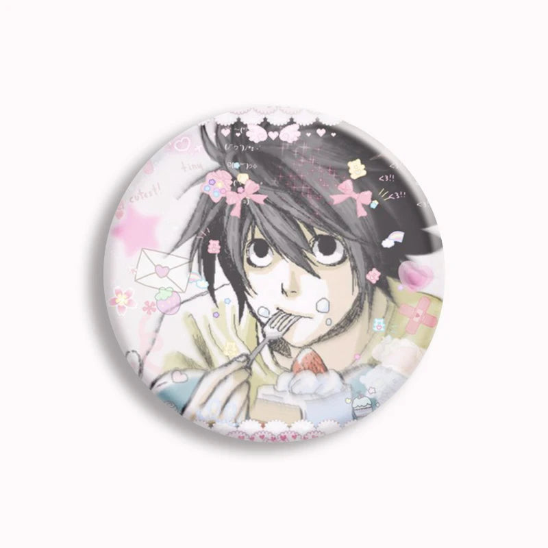 Japanese Anime Death Note Button Pins Handmade L Killer Yagami Light Round Brooch Cosplay Accessories Decor Friends Gifts