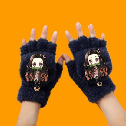 Demon Slayer asibira Inosuke Tanjiro Kamado anime peripheral cartoon children's autumn and winter half pack finger flip gloves