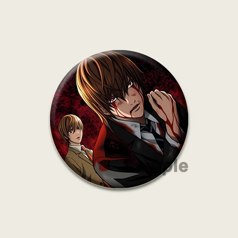 Death Note HD Print Anime Pins Handmade Round Brooches L Killer Yagami Light Cosplay Badge Backpacks Jewelry Gifts Accessory