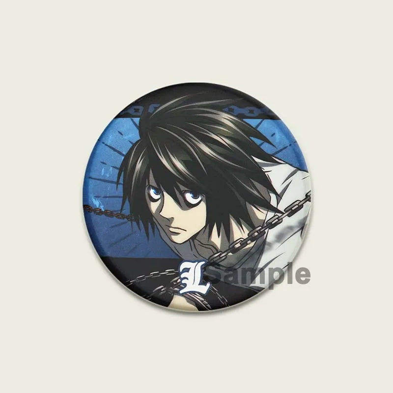 Death Note HD Print Anime Pins Handmade Round Brooches L Killer Yagami Light Cosplay Badge Backpacks Jewelry Gifts Accessory
