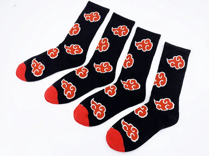 New Anime Uzumaki Naruto Ninja Cosplay Socks Akatsuki Red Cloud Tube Socks High Quality Cotton Socks For Men And Women Fans Gift