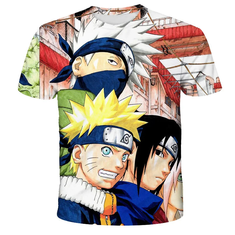 2024 New Hot Summer Men's Japanese anime Naruto 3D Printed T-shirt Children's Street Leisure Sports Large Top