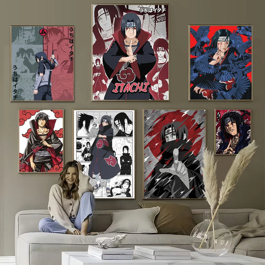 Amine u-Uchiha Itachi Anime Posters Sticky Whitepaper Sticker DIY Room Bar Cafe Kawaii Room Decor