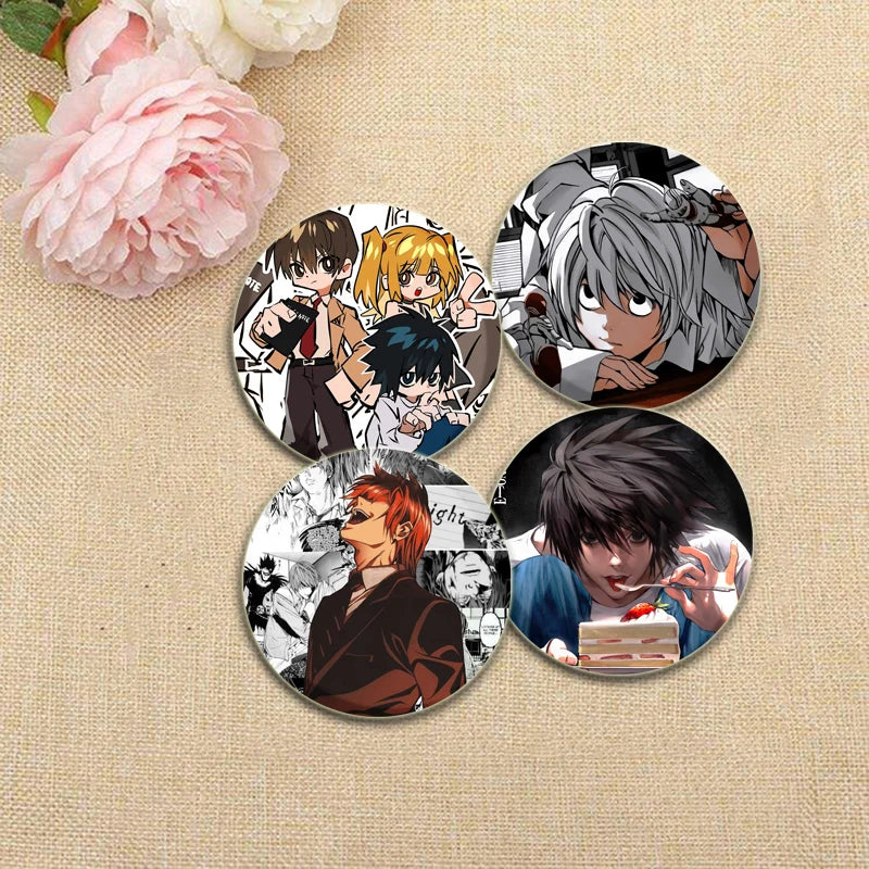 Death Note HD Print Anime Pins Handmade Round Brooches L Killer Yagami Light Cosplay Badge Backpacks Jewelry Gifts Accessory