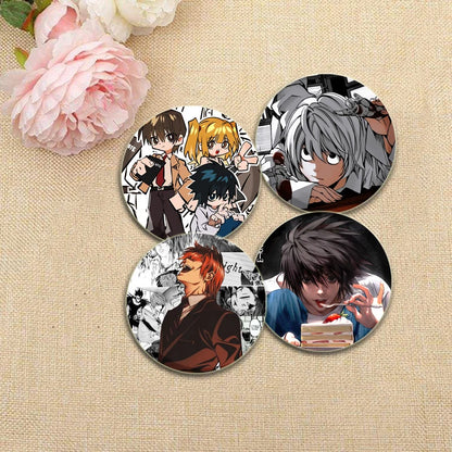 Death Note HD Print Anime Pins Handmade Round Brooches L Killer Yagami Light Cosplay Badge Backpacks Jewelry Gifts Accessory