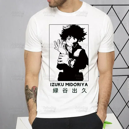 My Hero Academia T Shirt Men Retro Washed Tops Tee Harajuku Midoriya Izuku Tshirt Streetwear Hip Hop Male Bakugou Anime T-shirts