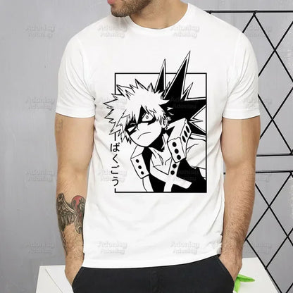 My Hero Academia T Shirt Men Retro Washed Tops Tee Harajuku Midoriya Izuku Tshirt Streetwear Hip Hop Male Bakugou Anime T-shirts