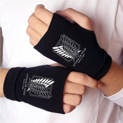 Cosplay Anime Gloves Attack on Titan Half Finger Glove Costumes Accessories Printed Cotton Fingerless Gloves Costume Props