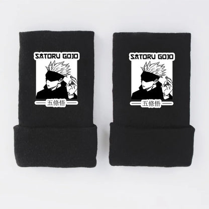 New Style Anime Jujutsu Kaisen Itadori Yuji Fushiguro Megumi Gojo Satoru Warm and Fleece Half Finger Gloves for Men and Women