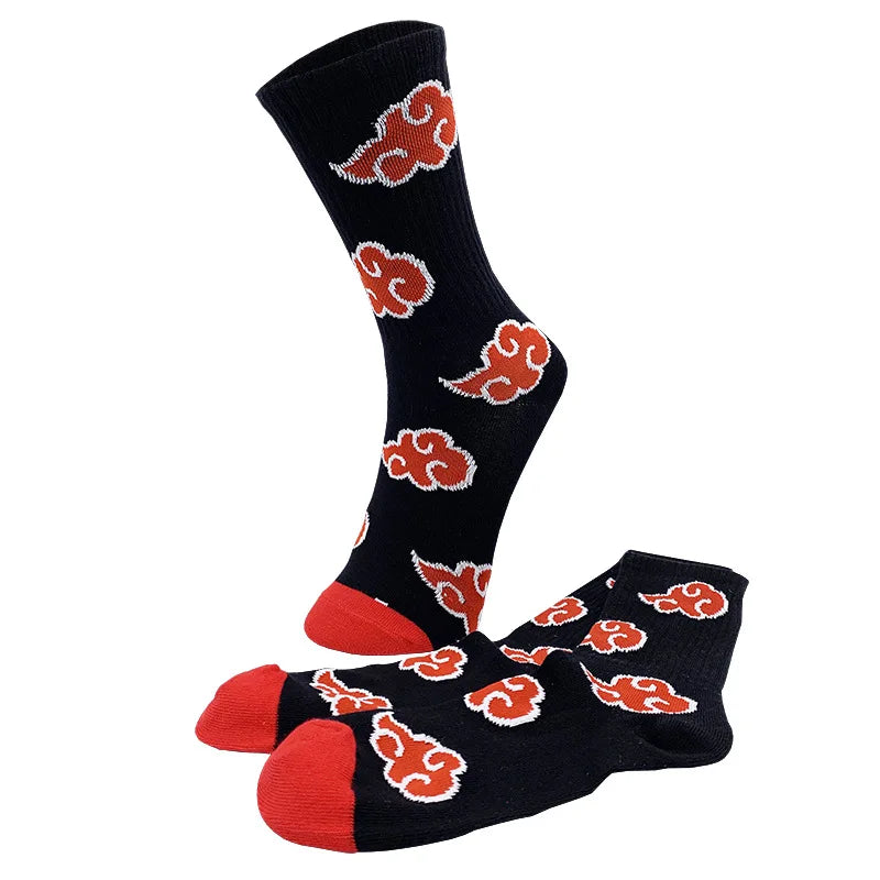 New Anime Uzumaki Naruto Ninja Cosplay Socks Akatsuki Red Cloud Tube Socks High Quality Cotton Socks For Men And Women Fans Gift