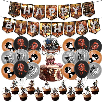 Attack on Titan Cartoon Anime Theme Birthday Scene Decoration Supplies Party Decorations,Banners,Balloons,Flag Pulling Party Set